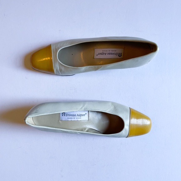 Vintage Etienne Aigner Two Tone Pumps Heels Cream Yellow Size 8.5 Narrow - Picture 6 of 14